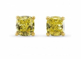 18Carat Yellow Diamond Cushion Cut Stud Earrings 2.00 carats  - $5,039.65