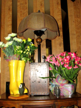 original dynomite 50 cap DETONATOR TABLE LAMP w/rattan brown shade 3-way... - $1,188.00