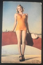1940&#39;s Linen Postcard - Blonde Haired Woman in Bathing Suit - $3.75