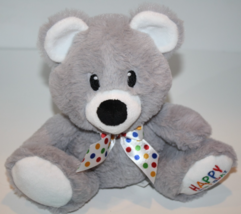 American Greetings Happy Birthday Bear Gray Plush 8&quot; Bow Stuffed Animal ... - $10.97