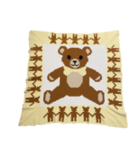 Vtg 90s Hand Knit Teddy Bear All Over Print Baby Blanket Afghan Crib Thr... - $128.56 CAD