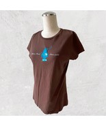 The North Face Brown T-Shirt Short Sleeve Fuzzy Blue Tree - Women&#39;s Size L - $22.02 CAD