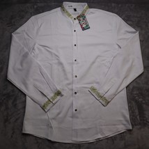 Whatlees Shirt Men XL White Ethnic Embroider Long Sleeve Button Up Casual - $19.68