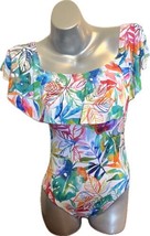 Lauren Ralph Lauren One Piece Swimsuit Size 8 Blue Pink Floral Off Shoulder NEW - £65.94 GBP