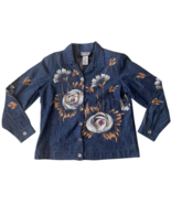 Indigo Moon Hand Painted Embellished Denim Art to Wear Blazer Jacket Large - $29.99