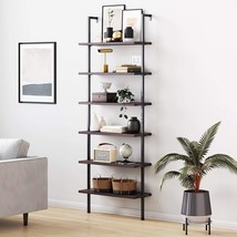 Nathan James Theo 6-Shelf Tall Bookcase, Wall Mount, Nutmeg/Matte Black - £204.55 GBP