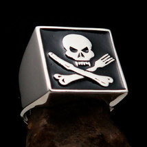 Perfect made black Men&#39;s Chef Skull Pinky Ring Knife and Fork - Sterling Silver - £65.53 GBP