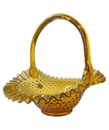 Vintage Fenton Amber Glass Hobnail Ruffled Edge Basket Candy Dish 9” Tall - $672.28 CAD
