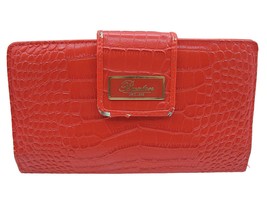 Buxton Bright Red Wallet Bifold Snap Closure Card Slots Croc Faux Leather 8x4&quot; - £6.25 GBP