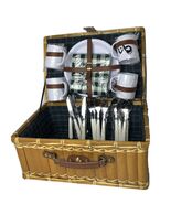 Bamboo Picnic Basket Plates Cups Plasticware Camping Picnick Decoré Case... - $324.93 MXN