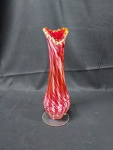 Red Swirl 1950s Mid Century Modern Norcrest Blown Art Glass Vase Japan Sticker - £13.97 GBP