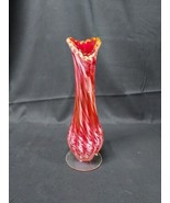 Red Swirl 1950s Mid Century Modern Norcrest Blown Art Glass Vase Japan S... - $18.69