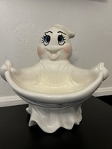 Vintage Halloween Ghost Candy Bowl Ceramic Spooky Happy - $72.57