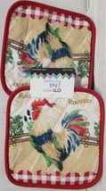 Set Of 2 Same Printed Pot Holders(7&quot;x7&quot;) Rooster Rooster At The Gate,Red Back,Am - £6.35 GBP