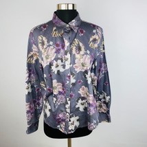 Chaps Womens Petite XL PXL Gray Floral Print Long Sleeve Button Down Shirt - $17.59