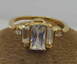 Vintage 1 Karat Künstlicher Diamant Welle Cocktail Ring 14K Gelbgold Versilbert - £110.19 GBP