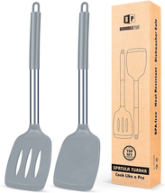 Pack of 2 Silicone Solid Turner,Non Stick Slotted Kitchen Spatulas,High Heat Res - £15.17 GBP