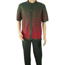 Men Silversilk 2pc walking leisure suit Italian woven knits 3115 Green Red image 3