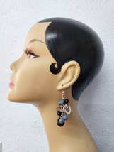 gray black cluster bead earrings dangles handmade jewelry - £5.48 GBP