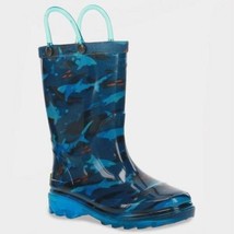 Toddler Boys&#39; Western Chief Shark Blaze Boots - Navy 8, Blue Waterproof Lighted - £22.19 GBP