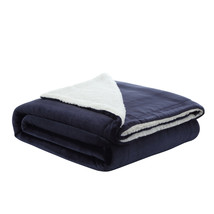 Navy Blue Knitted PolYester Solid Color Plush Queen Blanket - £69.07 GBP