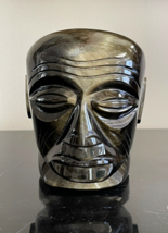 Hand Carved Black Obsidian Mayan Aztec Tribal Head Statue - £236.61 GBP