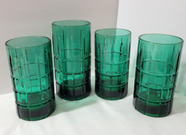 4 Glasses Anchor Hocking Tartan Emerald Dark Green 1 Iced Tea + 3 Tumble... - £29.21 GBP