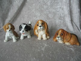 Vintage Homco Porcelain Basset Hound &amp; Black White Dog Figurines Lot of 4 #1407 - £10.97 GBP