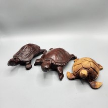 Wooden Turtle Figurines Lot 3 Hand Carved Sculptures of Different Wood Vtg - £38.11 GBP