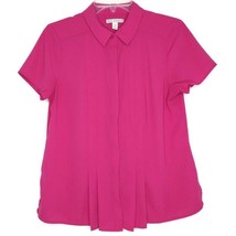 Dana Buchman Size M Womens Blouse Hidden Button Front Short Sleeve  Pleats Red - $13.97