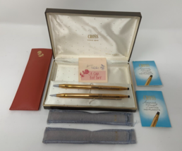 Vtg Texaco Cross l4K Gold Filled Pen &amp; Pencil Set W/Leather Case - £51.55 GBP