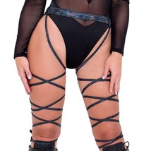 Metallic Garter Belt Leg Wraps Straps O Rings Iridescent Rave Club Black... - £18.91 GBP