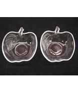 Vintage Apple Shaped Glass Bowl Etched Leaf Desert Candy Dishes. - $14.11 CAD