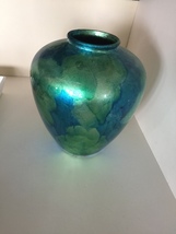 blue green ceramic vase approximately 1 ft tall and wide - $199.99
