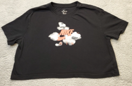 Nike Air T Shirt Top Women&#39;s Large Black Cloud Cropped Swoosh Logo Short... - $13.99