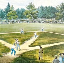 American Game Of Baseball 1955 Currier &amp; Ives Color Plate Antique Print DWEE35 - £31.96 GBP