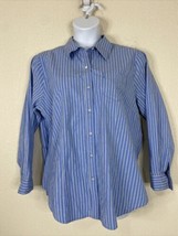 Sag Harbor Womens Plus Size 1X Blue Striped Button Up Shirt Long Sleeve - £10.69 GBP