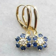 1.50Ct Simulated Sapphire Flower Drop/Dangle Earrings Yellow Gold Plated Silver - £59.09 GBP