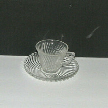Vintage Federal Clear Glass Mini Tea Cup Saucer Swirl Pattern - $16.81