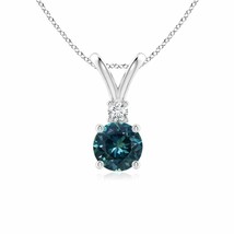 ANGARA Round Teal Montana Sapphire Solitaire Pendant with Diamond in 14K Gold - £1,787.04 GBP
