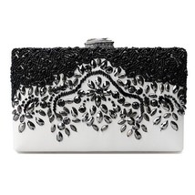 Vintage Style Beaded Women Evening Bags Black Color PU Fashion Lady Clutch Purse - £36.70 GBP