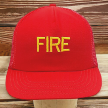 Vtg Fire Red And Gold Embroidered Snapback Trucker Hat Mesh Cap Made in USA - £6.20 GBP