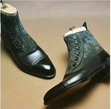 Handmade Men button boot Men make to order boot, formal two tone cap toe boots - £141.40 GBP