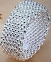Sterling Silver Woven Mesh Ring Size 8 - £7.45 GBP