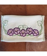 Vintage Table Runner Handmade Applique 32x14 Inch Purple Flowers - €12,02 EUR