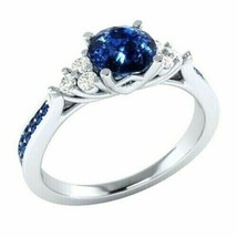 Engagement Ring 2.30Ct Round Cut Lab Created Blue Sapphire 14k White Gold Size 8 - £194.29 GBP