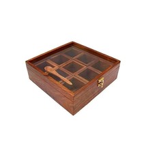 Handicraft Brown Designer Wooden Spice Box Kitchen &amp; Dining Great 9 Spices Stora - £32.73 GBP