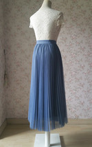 Dusty Blue Pleated Tulle Skirt Women Custom Plus Size Tulle Maxi Skirt image 5