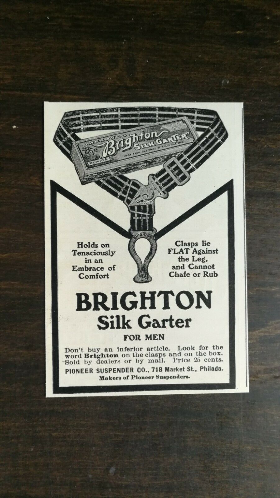 Primary image for Vintage 1909 Brighton Silk Garter for Men Original Ad 721