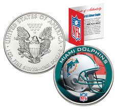 MIAMI DOLPHINS 1 Oz American Silver Eagle $1 US Coin Colorized NFL LICENSED - £66.46 GBP